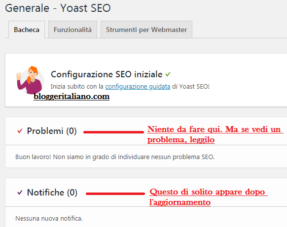 scheda generale del dashboard di yoast