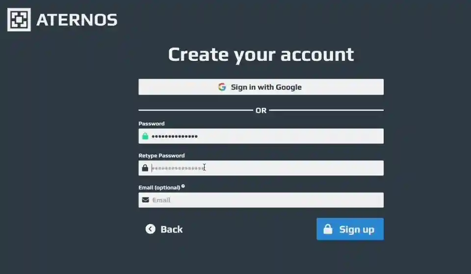 Registrati per un account Aternos